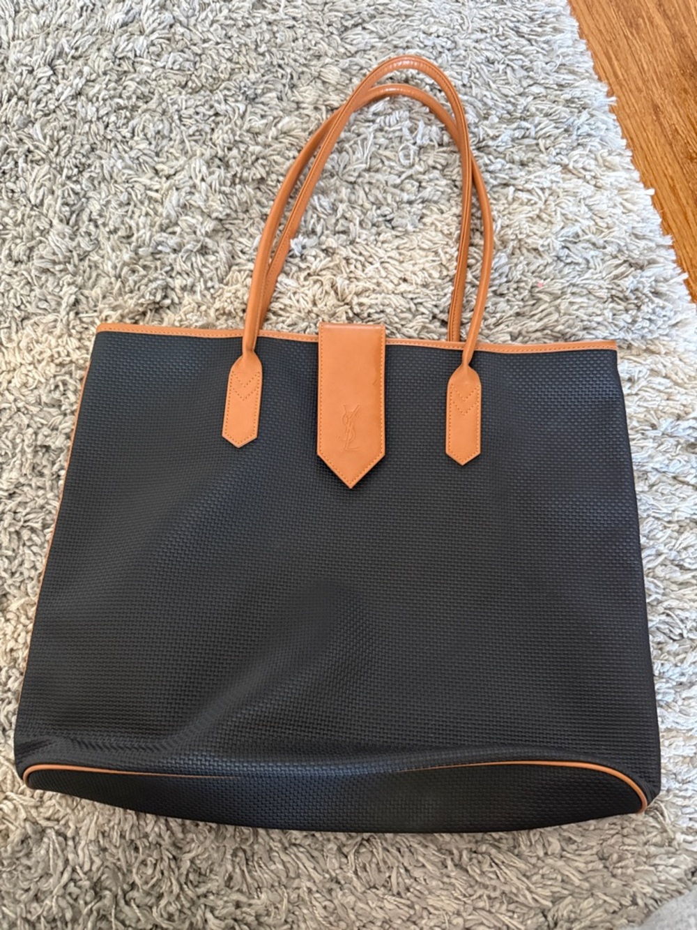 Yves Saint Laurent Black Tote with Tan Trim and Handles